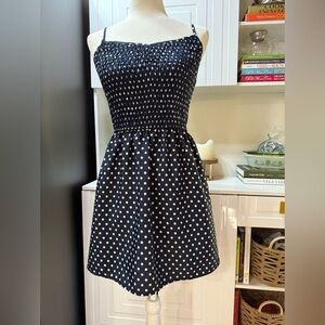 Xhilaration Navy Polka Dot Smocked Mini Dress M Sweetheart Retro Sundress